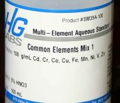 VHG Labs Common Elements Mix 1 Multi-Element Standard in 5% HNO3, 100μg/mL, 100 mL HDPE Bottle - SM35A-100